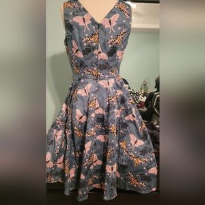 Eva ROSE blue Moths Fit Flare Dress